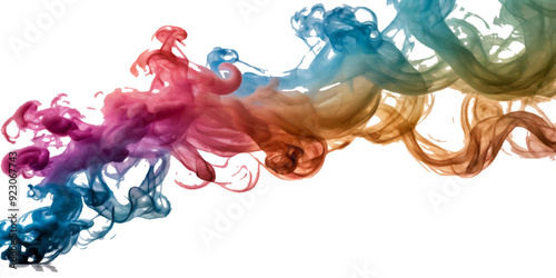 Beautiful smoke plume isolated on transparent background. bright colorful paint color powder festival background.