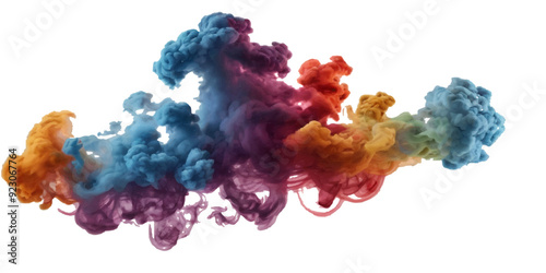 Beautiful smoke plume isolated on transparent background. bright orange paint color powder festival background.