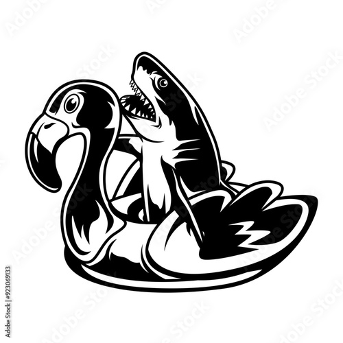 Shark Flamingo | Shark Riding Floater | Flamingo Floater | Shark | Marine Life | Wild Animals |Ocean Predator | Outdoor Scene | Original Illustration | Vector and Clipart | Cutfile and Stencil