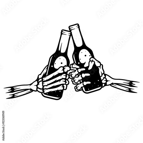 Skeleton Cheers | Skeleton Hand | Skeleton Hand Alcohol | Dead Drinker | Liquor | Beer Cheers | Cheers | Drinking Dead | Original Illustration | Vector and Clipart | Cutfile and Stencil