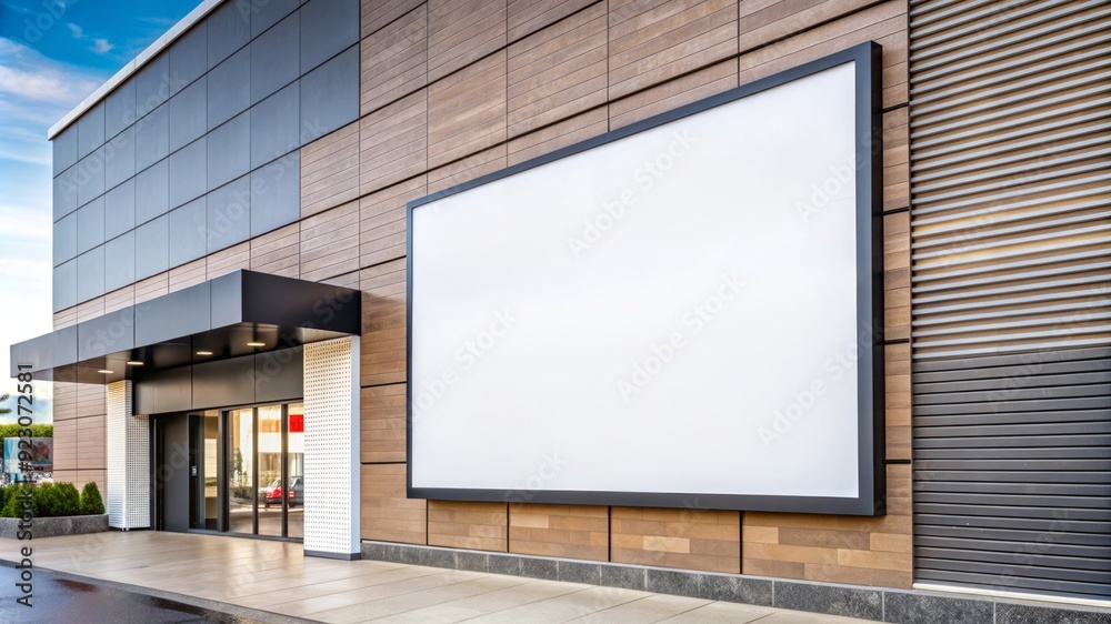 Blank Billboard Mockup on Modern Building Facade. Blank Billboard Mockup on Modern Building Facade.