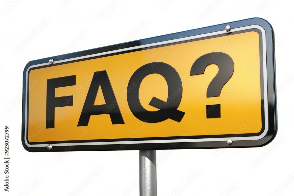 FAQ Sign with Question Mark on Yellow Background, isolated on white background FAQ Sign with Question Mark on Yellow Background, isolated on white background