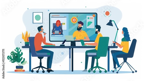 Startup founders in a video call with a mentor, seeking advice on business growth