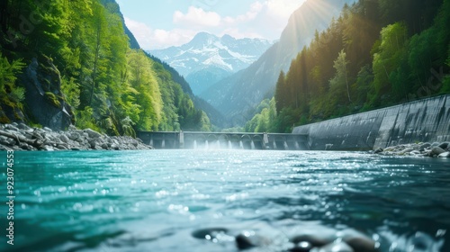 Hydro turbine generating power in a mountain stream, renewable and efficient.