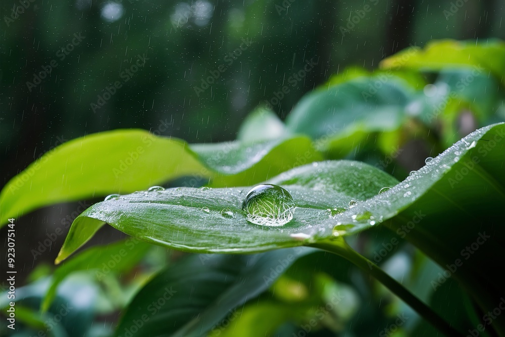 Close up of rain drop on natural green leaf background Close up of rain drop on natural green leaf background