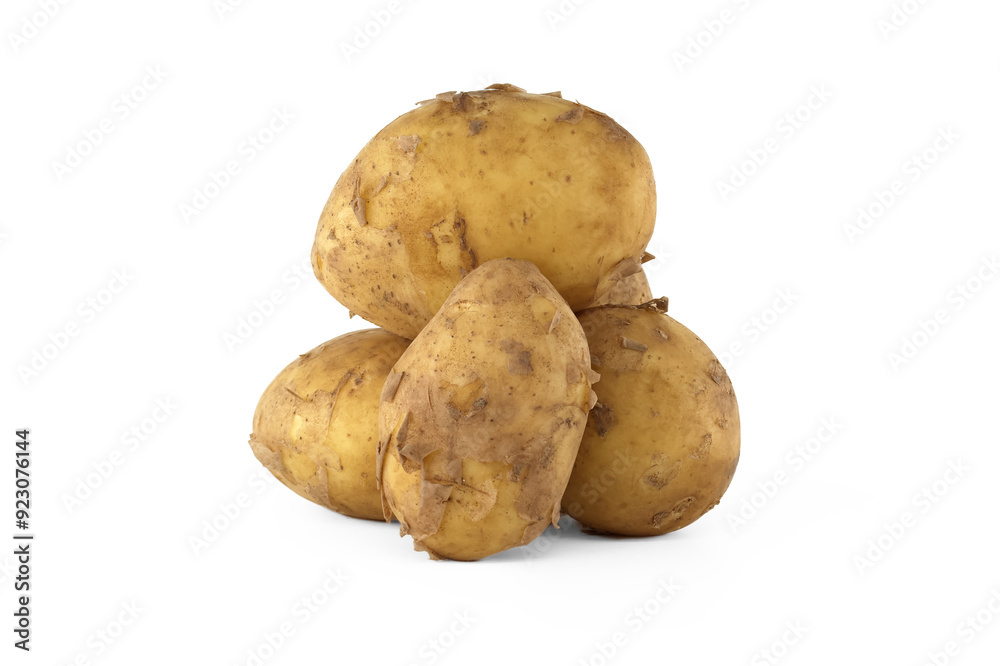 Recent harvest early season potatoes isolated on white Recent harvest early season potatoes isolated on white