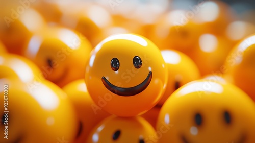 Smiling Emoticons Promoting Emotional Wellbeing, Happy yellow emoticons arranged on a bright background, symbolizing emotional wellbeing and the importance of maintaining a positive mindset
