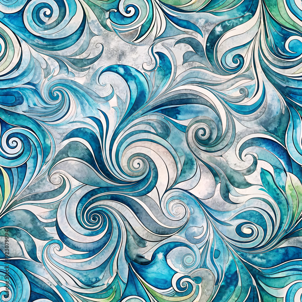 Whimsical Aqua Swirls: A mesmerizing seamless pattern of swirling abstract forms in cool blues and grays, perfect for modern design projects with a touch of whimsy. Whimsical Aqua Swirls: A mesmerizing seamless pattern of swirling abstract forms in cool blues and grays, perfect for modern design projects with a touch of whimsy.