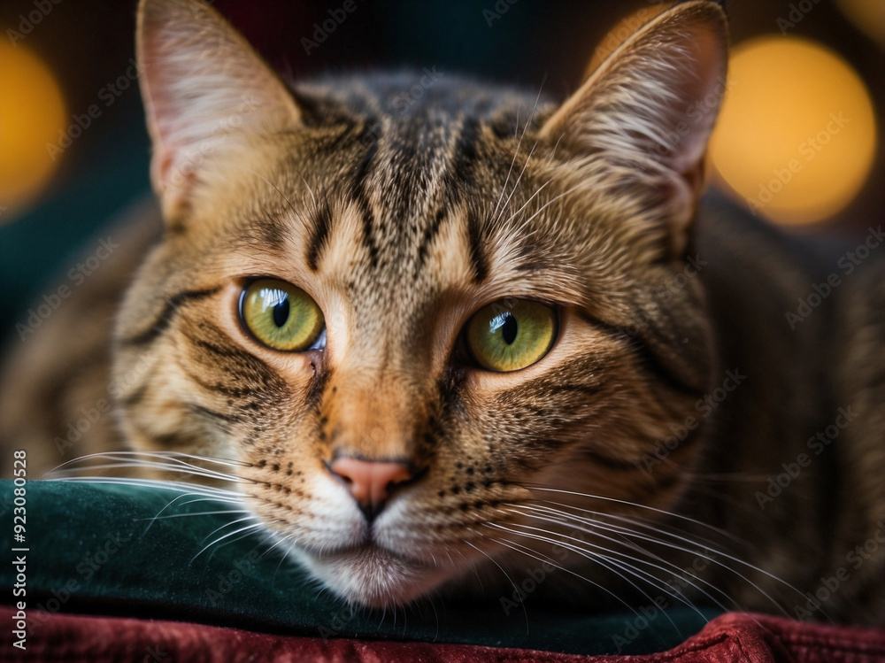 Close-up of a Relaxed Tabby Cat with Green Eyes Close-up of a Relaxed Tabby Cat with Green Eyes