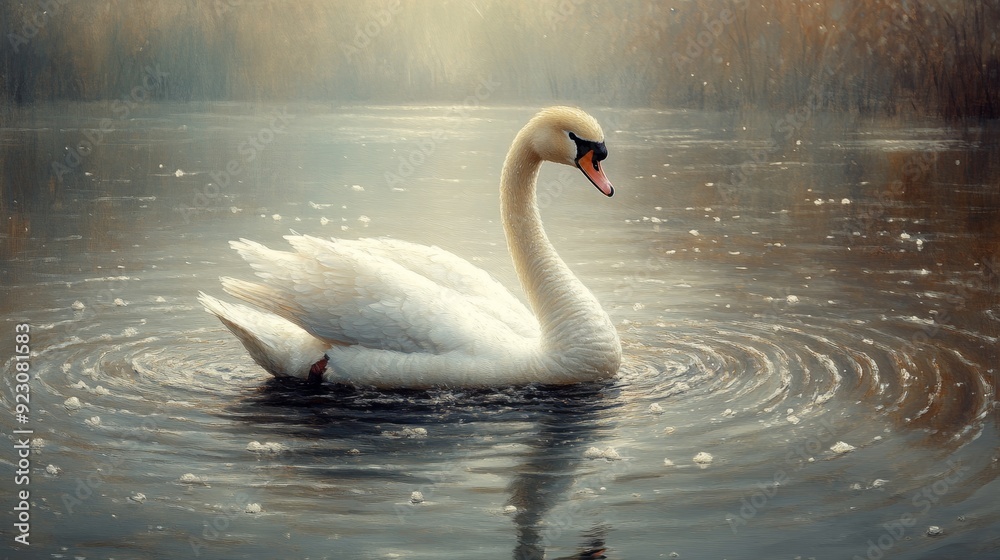 Graceful Swan on Tranquil Lake - Detailed and Realistic Portrait Graceful Swan on Tranquil Lake - Detailed and Realistic Portrait