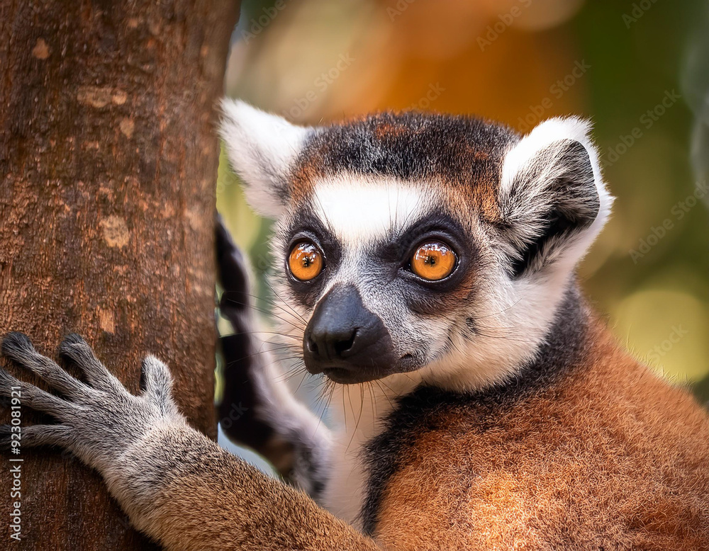 Obraz premium Portrait of a lemur in a tree