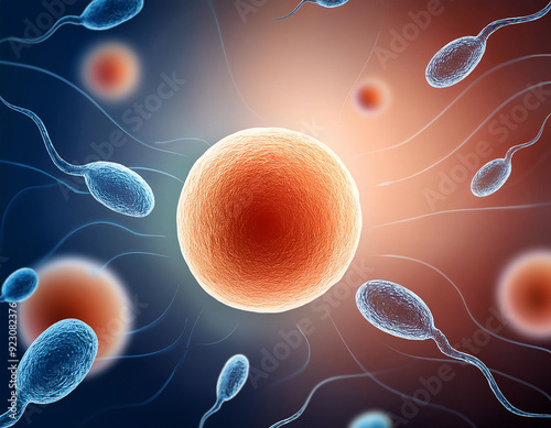 close-up with the fertilization of an egg. Sperm fertilizing an egg