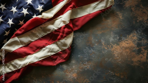 American flag with vintage grunge texture background with copy space