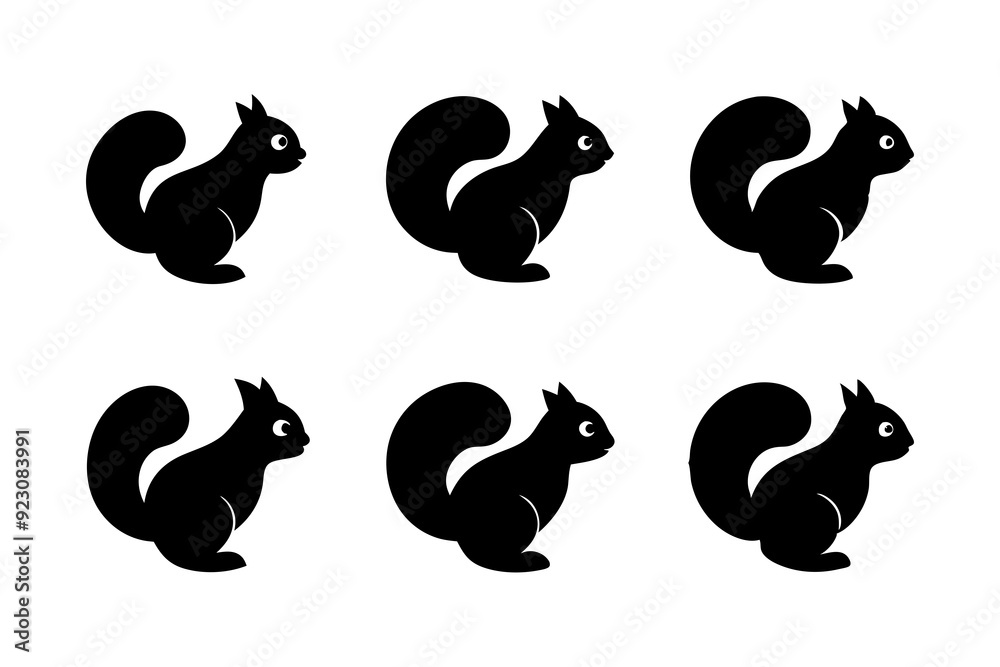 Squirrel logo icons. Set of silhouette vector illustrations.