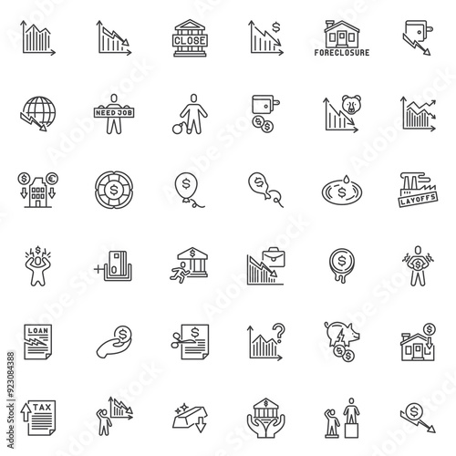 Financial crisis line icons set