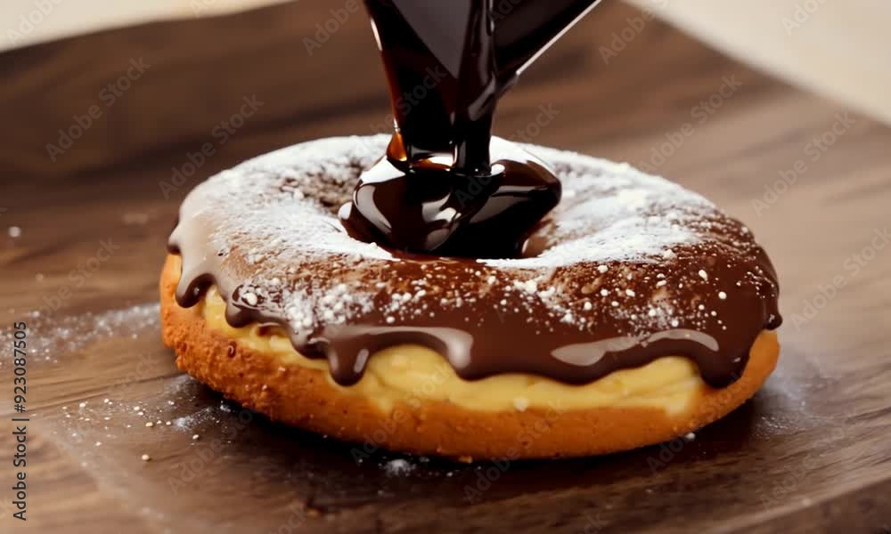 Delicious donuts with powdered sugar and chocolate glaze