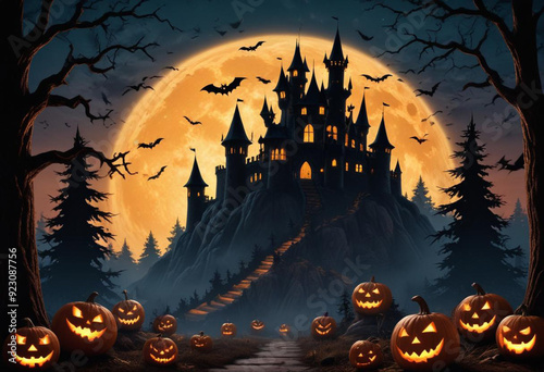 A spooky Halloween scene with a haunt