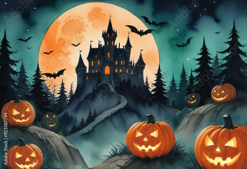 A spooky Halloween scene with a haunt