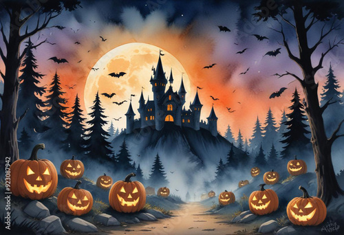A spooky Halloween scene with a haunt