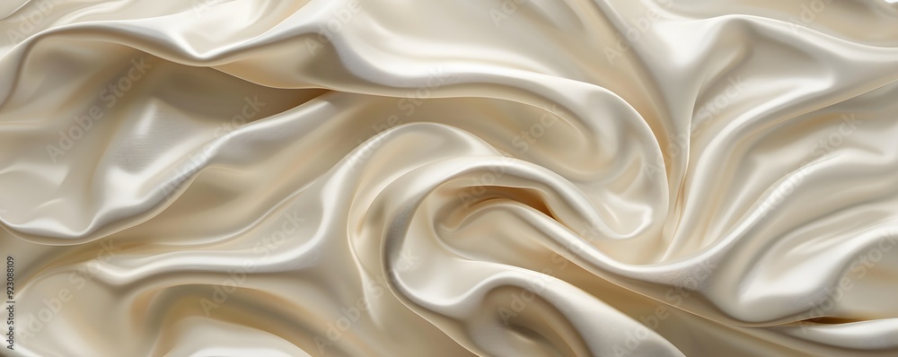 Smooth Cream Satin Fabric with Dramatic Drapes and Folds Smooth Cream Satin Fabric with Dramatic Drapes and Folds