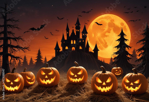 A spooky Halloween scene with a haunt