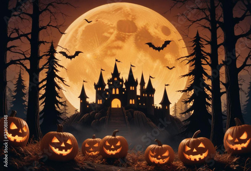A spooky Halloween scene with a haunt