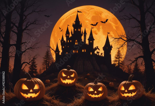A spooky Halloween scene with a haunt