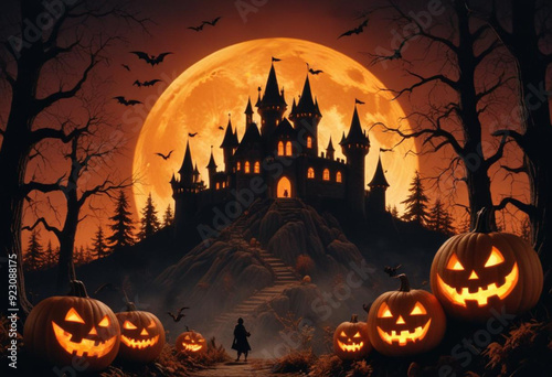 A spooky Halloween scene with a haunt