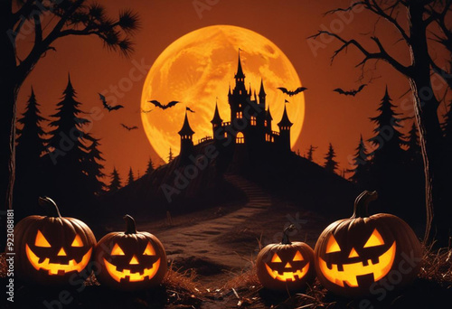 A spooky Halloween scene with a haunt