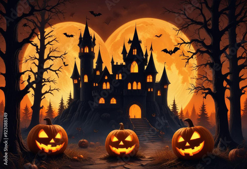 A spooky Halloween scene with a haunt