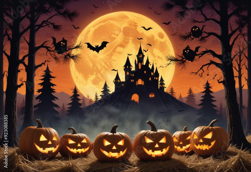 A spooky Halloween scene with a haunt