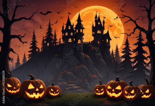 A spooky Halloween scene with a haunt