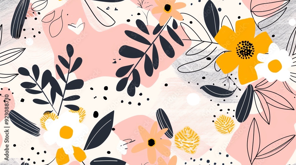 Seamless pattern featuring bold 80s-style floral designs Seamless pattern featuring bold 80s-style floral designs