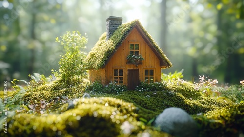 Enchanted Abod: A Miniature House Amidst Verdant Moss