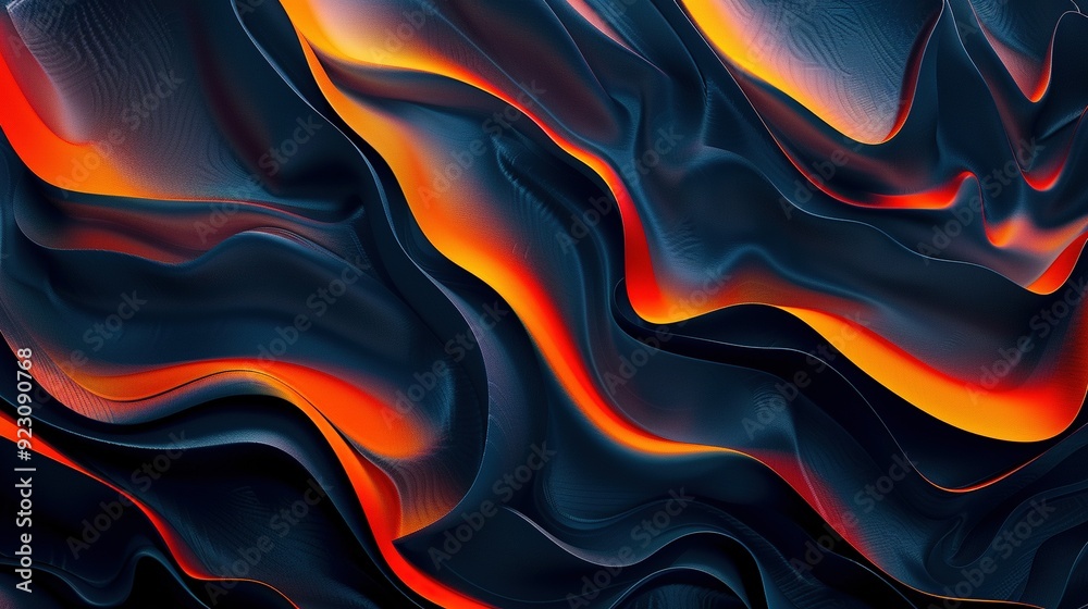 Obraz premium Abstract Header and Banner Design Using a Grainy Noisy Poster Background with Dark Blue, Orange, and Red Color Waves on a Black Backdrop