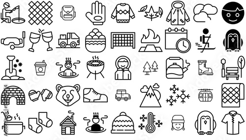 Mega Set Of Vector Winters Icons Web Header Banner Design Containing Drink,Clothing,Winter,Fashion,Food Simple Black Style Symbol Sign For Apps And Website, Vector Illustration