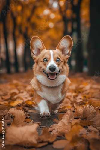 Pembroke Welsh Corgi walking in the park, beloved pet