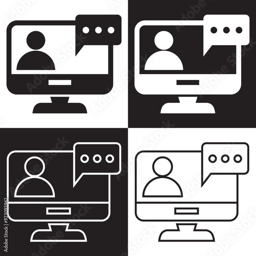 Webinar solid and stroke web icon set. isolated on black and white  background. Vector illustration. EPS 10