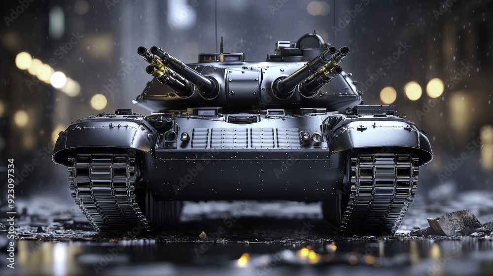 Black Tank in Urban Warfare, Military Vehicle, 3D Render Black Tank in Urban Warfare, Military Vehicle, 3D Render