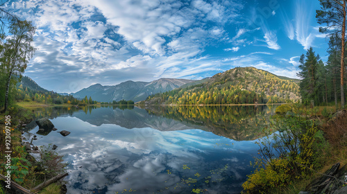  lake with trees and blue sky