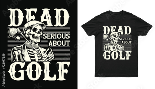 Retro Skull Golf Vintage Mascot, T-Shirt Design, Skeleton Playing Golf Vintage Illustration