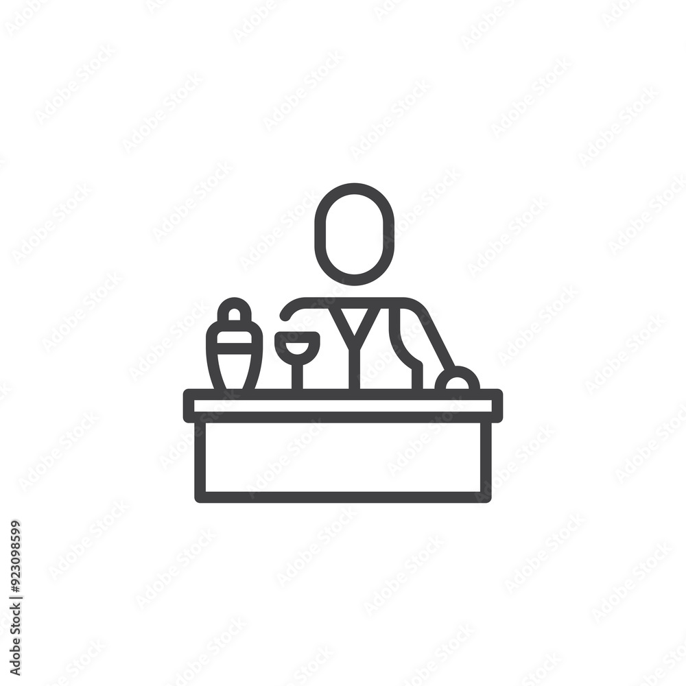 Bartender at bar counter line icon Bartender at bar counter line icon