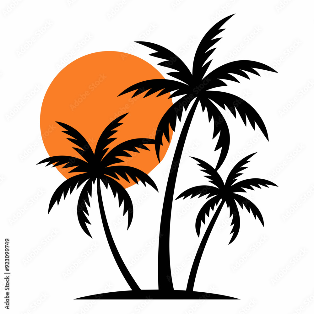 Palm trees and orange sun art vector illustration Palm trees and orange sun art vector illustration