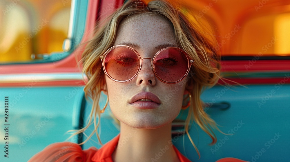 blonde woman in sunglasses abstract pattern of geometric shapes on background art work collage generative ai. blonde woman in sunglasses abstract pattern of geometric shapes on background art work collage generative ai.