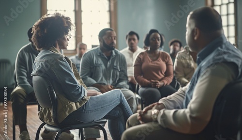 a group of people sitting on chairs talking, discussing, waiting in line, watching a lecture