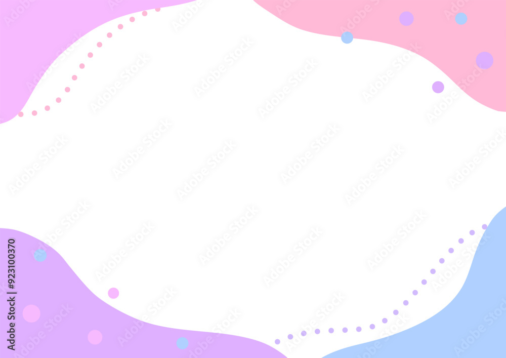 背景　波状の枠　点線と水玉　ピンク