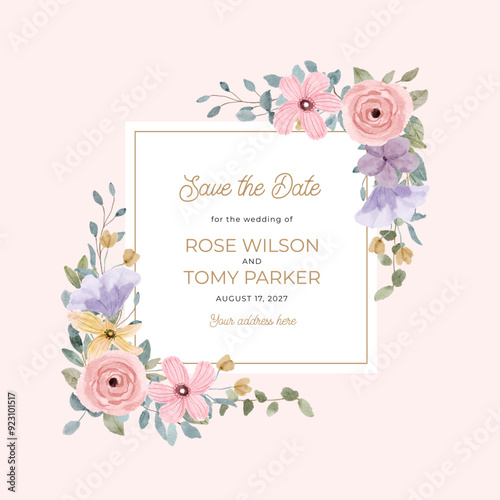 pink purple yellow floral watercolor frame