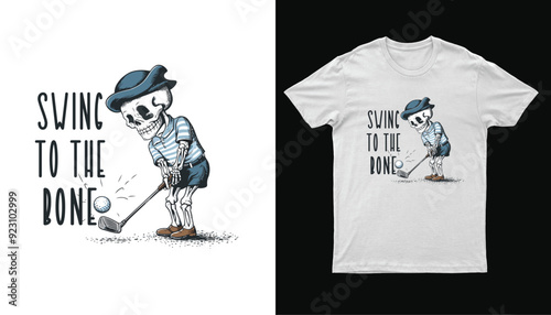 Retro Skull Golf Vintage Mascot, T-Shirt Design, Skeleton Playing Golf Vintage Illustration