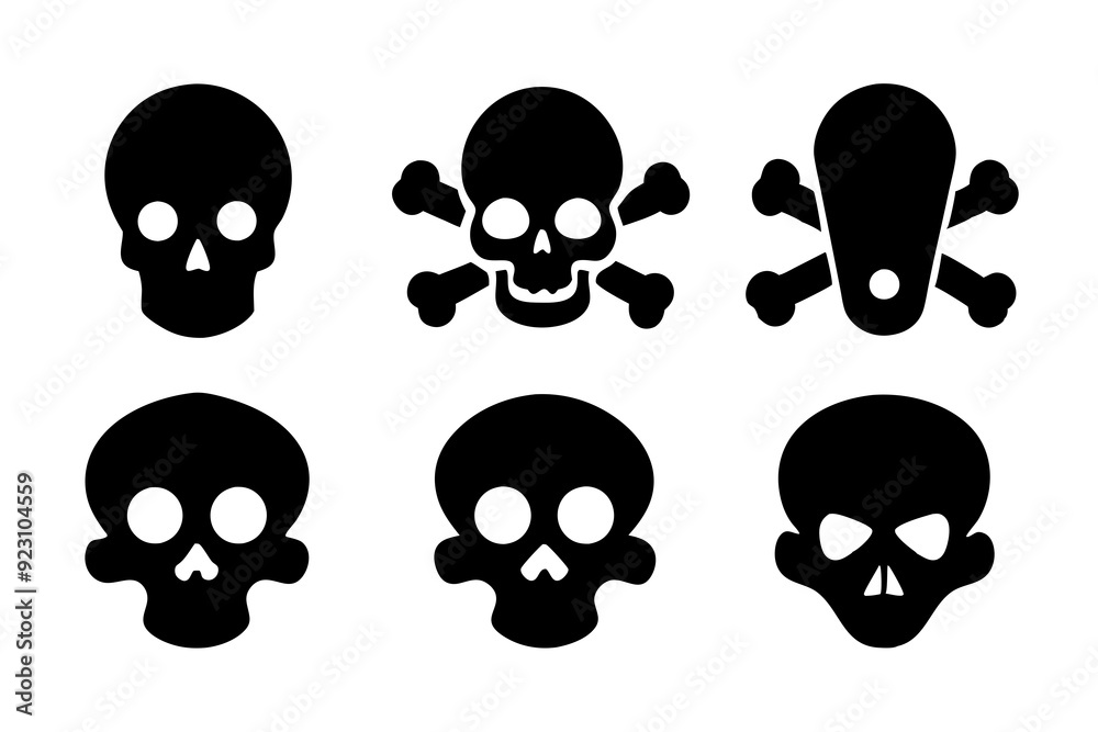 Bones skull icons logo design. Set of skull icon silhouette vector art illustrations.
Bones skull icons logo design. Set of skull icon silhouette vector art illustrations.