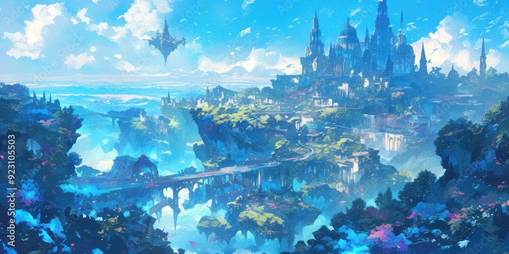 Fototapeta premium Science Fiction Fantasy Majestic Cityscape 8K AI art generated using Midjourney